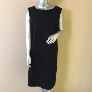 DANA BUCHMAN | Solid Black Crepe Boat Neck Shift Dress